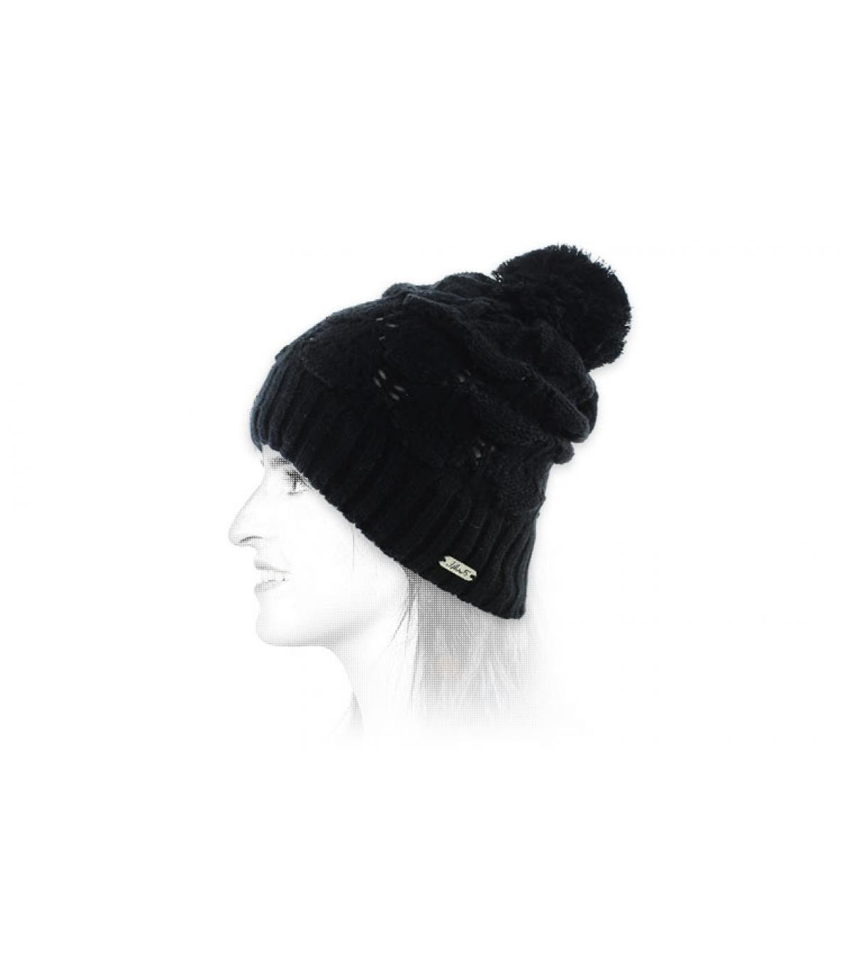 zwarte kwast cap Chillouts Ingrid Hat black